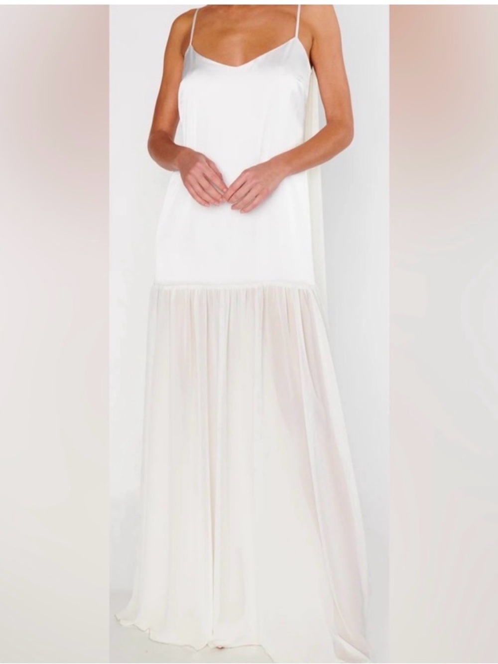 Show Me Your MuMu White Maxi Slip Dress with Sheer Skirt